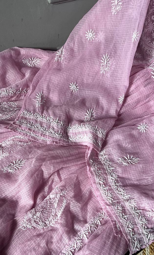 Sehmat Women's Lakhnavi Handcrafted Kota Cotton  Semi -Stitched Angrakha And Dupatta Set- HONC0301719