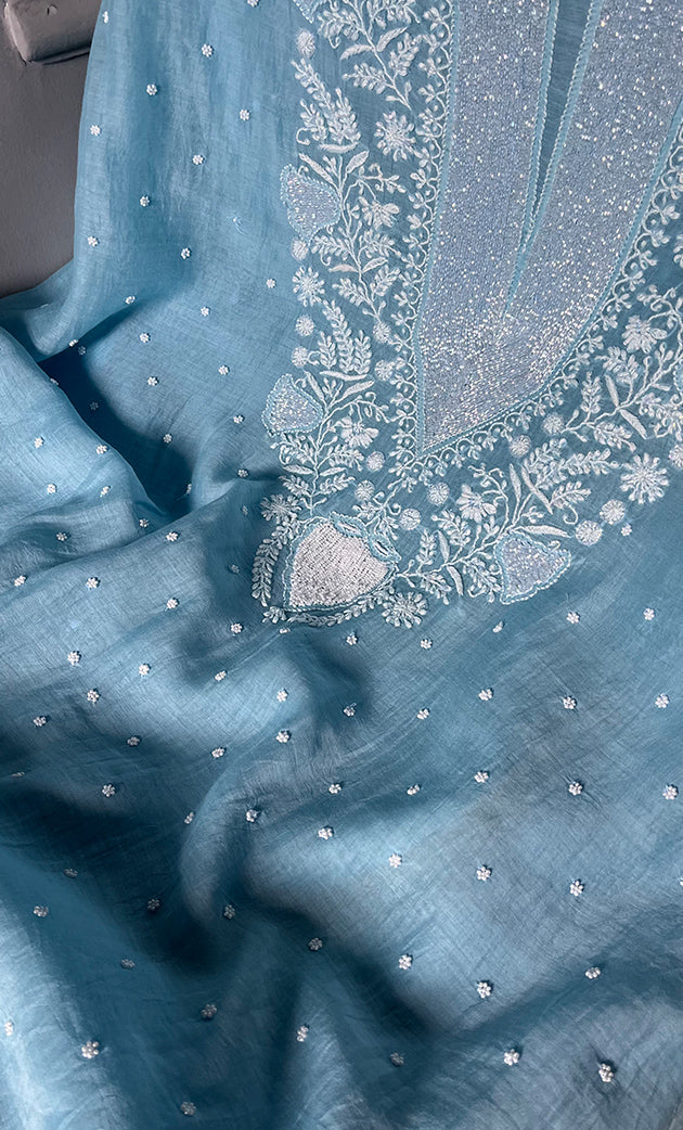 Navedaa Women's Lakhnavi Handcrafted Mul Chanderi Unstitched Kurta And Dupatta Set- HONC0309357