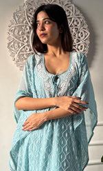 Load image into Gallery viewer, Rabia Women&#39;s Lucknowi Handcrafted Mul chanderi Chikankari Kaftan - HONC0326233
