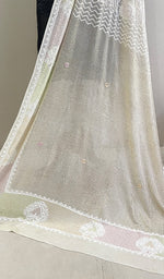 将图像加载到图库查看器中， Women&#39;s Lucknowi Handcrafted Pure Silk Georgette Chikankari Dupatta - HONC0202452
