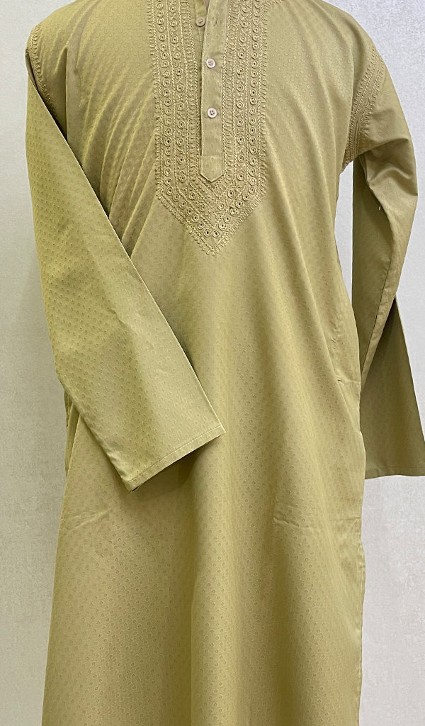 Men's Lucknowi Handcrafted Silk Chikankari Kurta - HONC091690