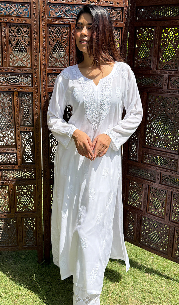 Women's Lucknowi Handcrafted Modal Cotton Chikankari Kurti - HONC0209844