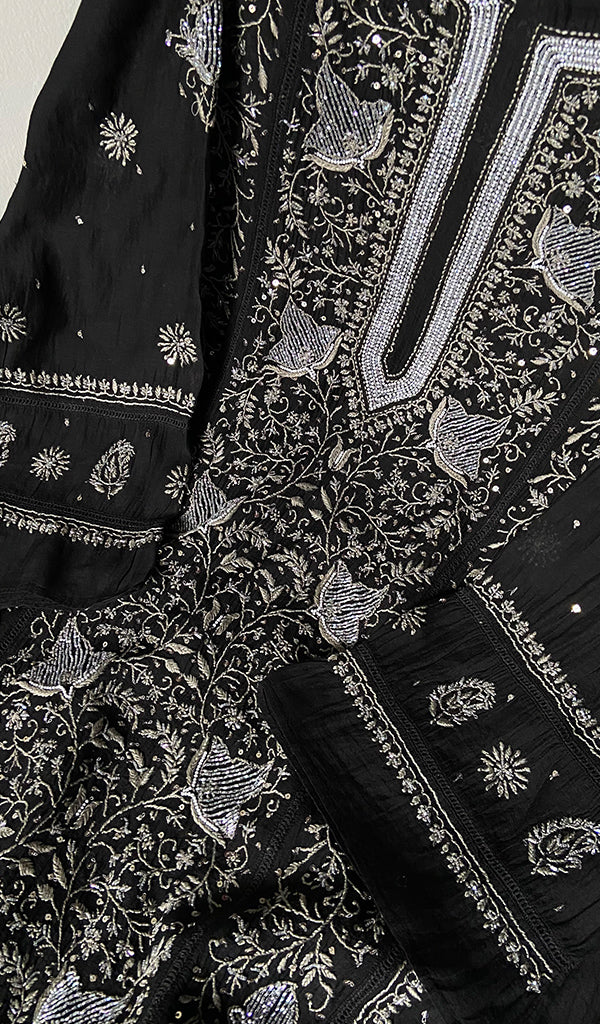 Women's Lakhnavi Handcrafted Mul Chanderi Semi - Stitched Kurta And Dupatta Set - HONC0261772
