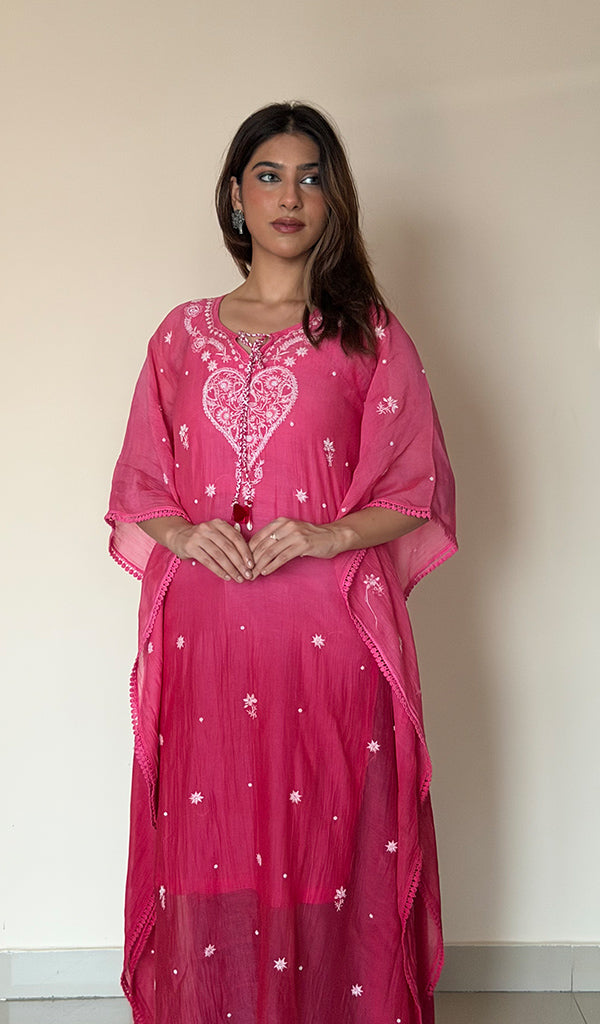 Women's Lucknowi Handcrafted Mul chanderi Chikankari Kaftan - HONC0361360 (Copy)
