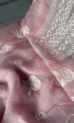 Load image into Gallery viewer, Women&#39;s Lakhnavi Handcrafted Pure Organza Chikankari Unstitched Kurta And Dupatta Set- HONC0303192
