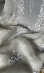 Load image into Gallery viewer, Women&#39;s Lakhnavi Handcrafted Pure Organza Chikankari Unstitched Kurta And Dupatta Set- HONC0305196
