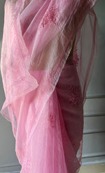 Load image into Gallery viewer, Amna Women&#39;s Lucknowi Handcrafted Pure Organza Silk Chikankari Saree - HONC0283191
