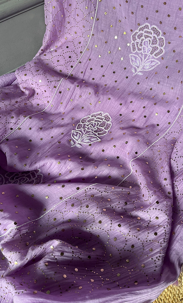 Women's Lakhnavi Handcrafted Mul Chanderi Unstitched Kurta And Dupatta Set- HONC0308277