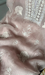 Load image into Gallery viewer, Women&#39;s Lakhnavi Handcrafted Pure Organza Chikankari Unstitched Kurta And Dupatta Set- HONC0304486
