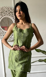 Load image into Gallery viewer, Amreena Women's Lakhnavi Handcrafted Chanderi Silk Chikankari Top And Pant Set - HONC0323051