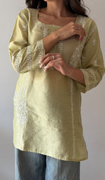 将图像加载到图库查看器中， Women's Lakhnavi Handcrafted Mul Chanderi Chikankari Top - HONC0329102
