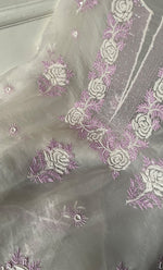 Load image into Gallery viewer, Rose Women&#39;s Lakhnavi Handcrafted Pure Organza Chikankari Unstitched Kurta And Dupatta Set- HONC0305186
