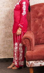 Load image into Gallery viewer, khayal Women&#39;s Lakhnavi Handcrafted Cotton Chikankari Kurti And Plazzo Set - HONC0323907
