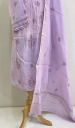 Load image into Gallery viewer, Women&#39;s Lakhnavi Handcrafted Mul Chanderi Semi - Stitched Chikankari Kurta Dupatta Set - HONC0178658
