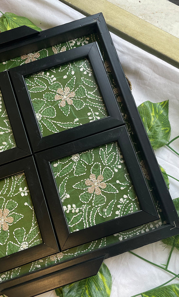 Chikankari Tray with Four Coasters - HONC0228429