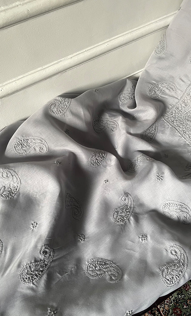 Women's Lakhnavi Handcrafted Unstitched Cotton Chikankari Suit Material - HONC0329386