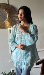 Load image into Gallery viewer, Vaanya Women's Lakhnavi Handcrafted Mul Chanderi Chikankari Top - HONC0334167