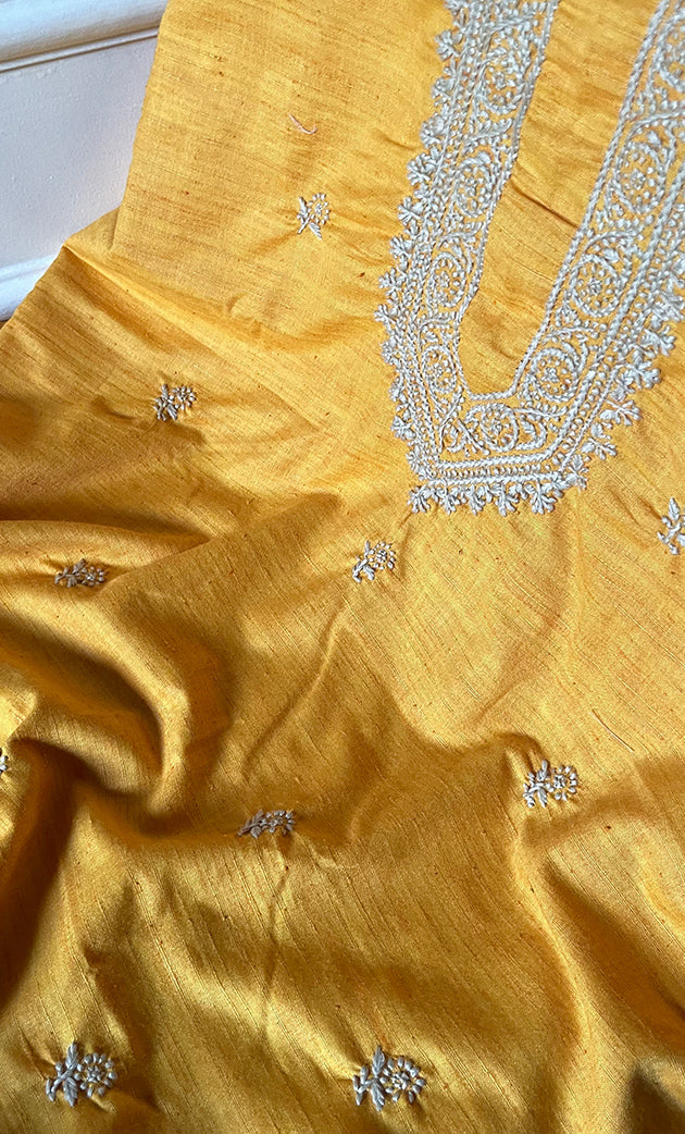 Lucknowi Handcrafted Cotton Chikankari Unstitched Men's Kurta Fabric - HONC0297366