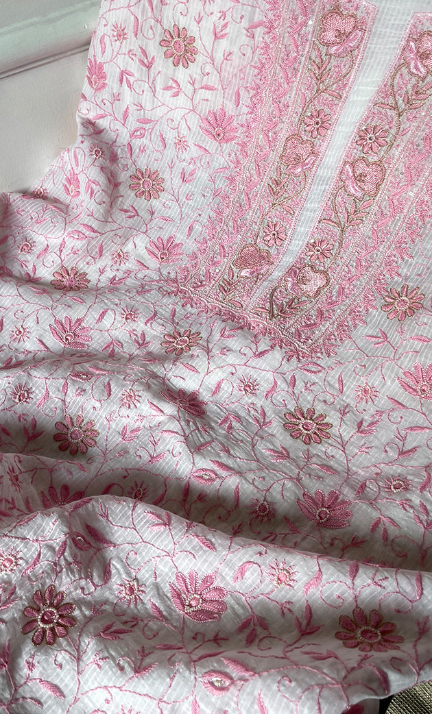 Women's Lakhnavi Handcrafted Maheshwari Mul Chanderi Unstitched Kurta And Dupatta Set- HONC0312961