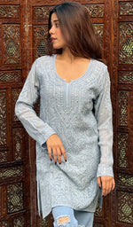 Load image into Gallery viewer, Women&#39;s Lucknowi Handcrafted Viscose Georgette Chikankari Top - HONC0227635
