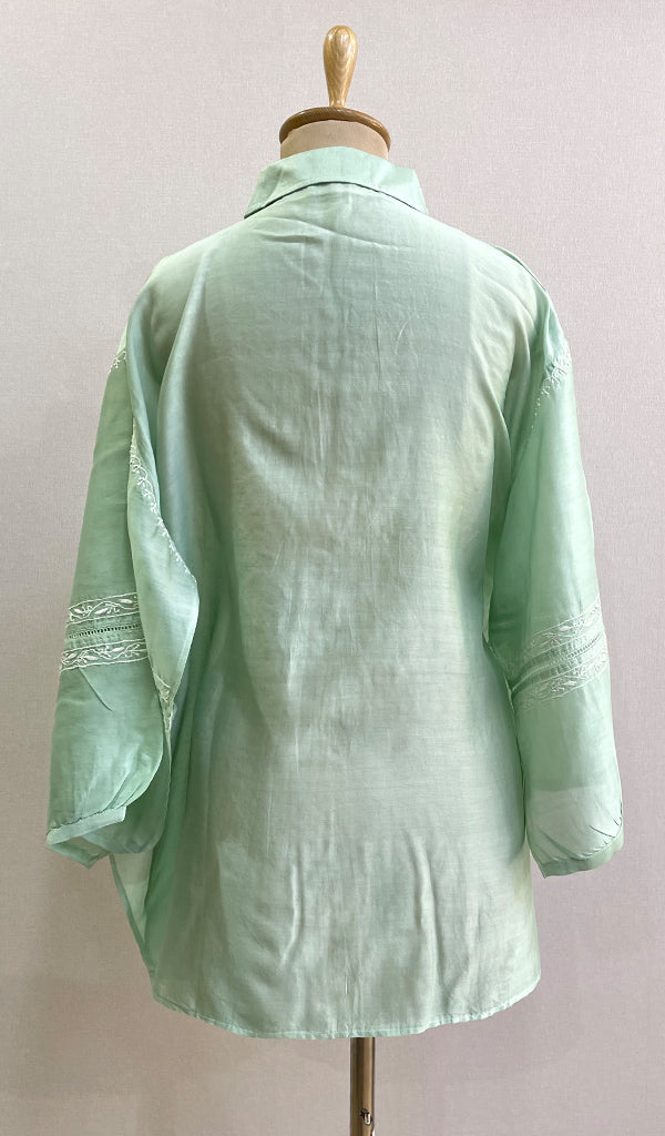Fiza Women's Lakhnavi Handcrafted Chanderi Silk Semi- Stiched Chikankari Top - HONC0192130