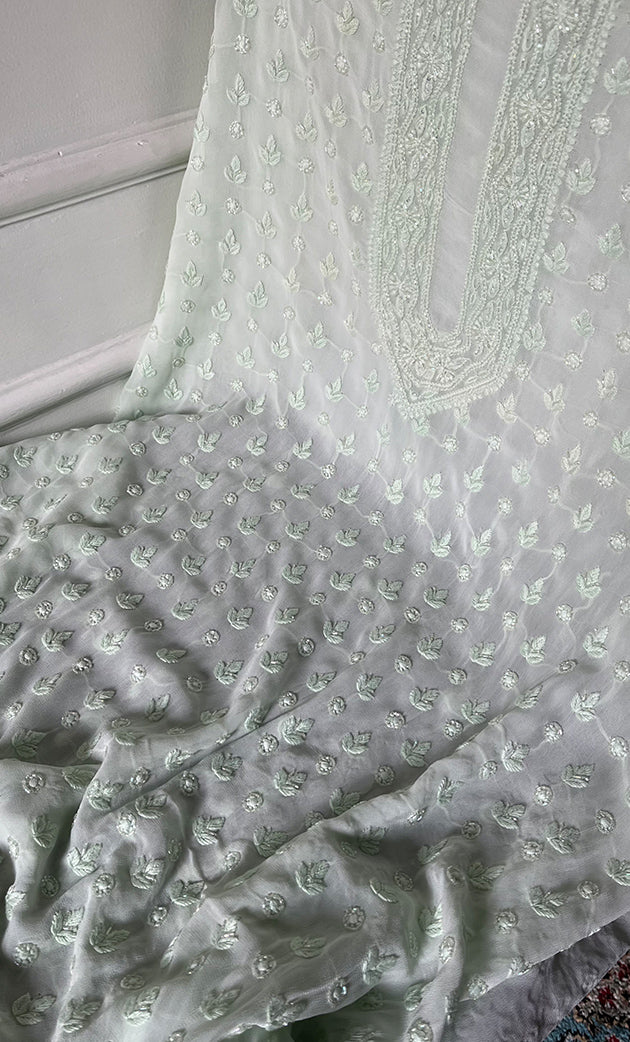 Lucknowi Handcrafted Viscose Georgette Chikankari Unstitched Men's Kurta Fabric - HONC0307166