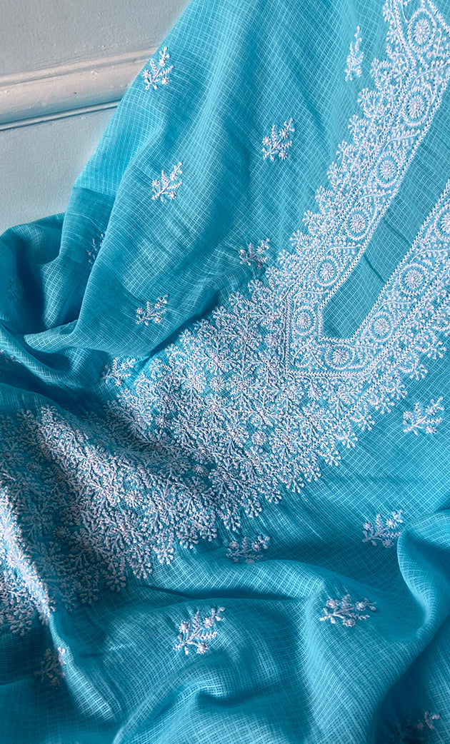 Women's Lucknowi Handcrafted Kota Cotton Chikankari Unstitched Kurta And Dupatta Set - HONC0305978