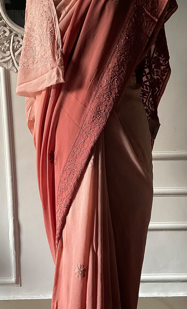 Women's Lakhnavi Handcrafted Viscose Georgette Chikankari Saree - HONC0318168