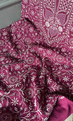 Load image into Gallery viewer, Women&#39;s Lakhnavi Handcrafted Munga Silk Chikankari Kurta And Dupatta Set- HONC0264872
