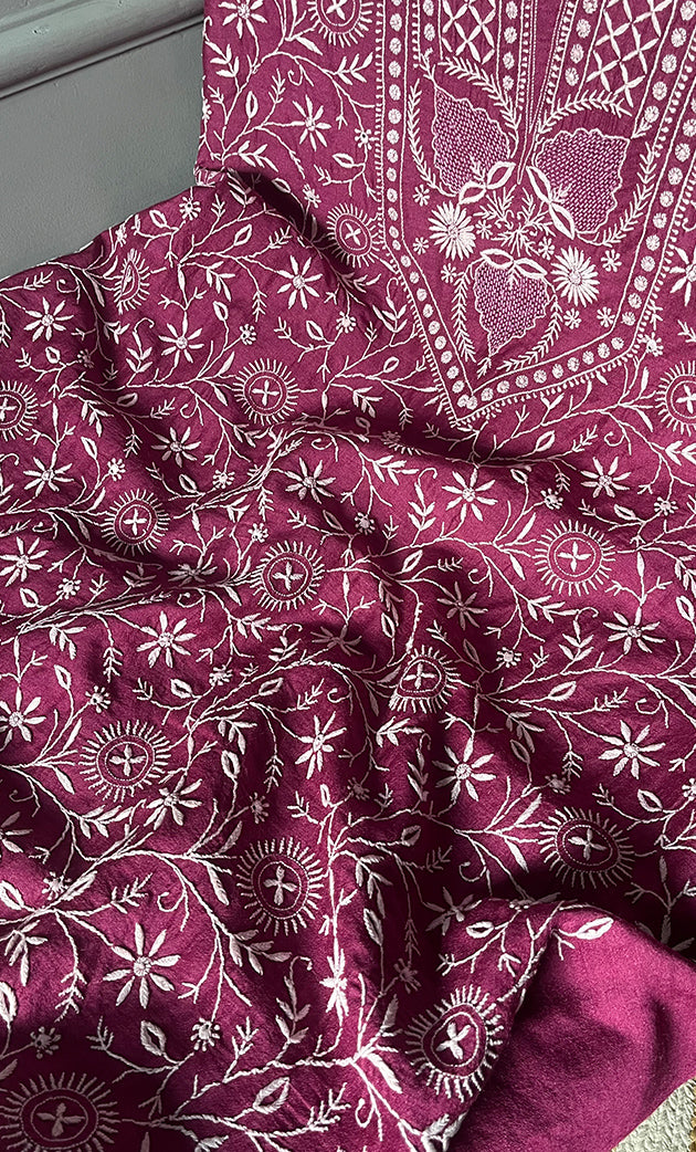 Women's Lakhnavi Handcrafted Munga Silk Chikankari Kurta And Dupatta Set- HONC0264872