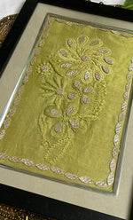 将图像加载到图库查看器中， Hand-Embroidered Chikankari Art Frame – Olive Green Elegance - HONC0310992
