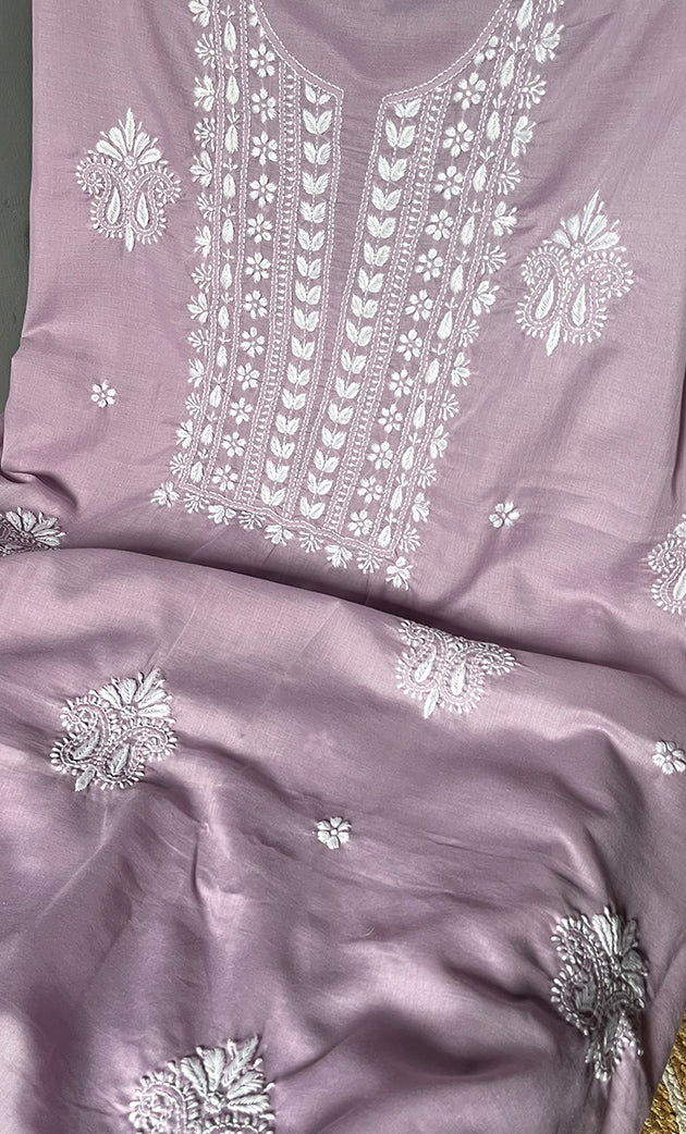 Women's Lakhnavi Handcrafted Cotton Chikankari Unstitched Kurti Fabric - HONC0302647