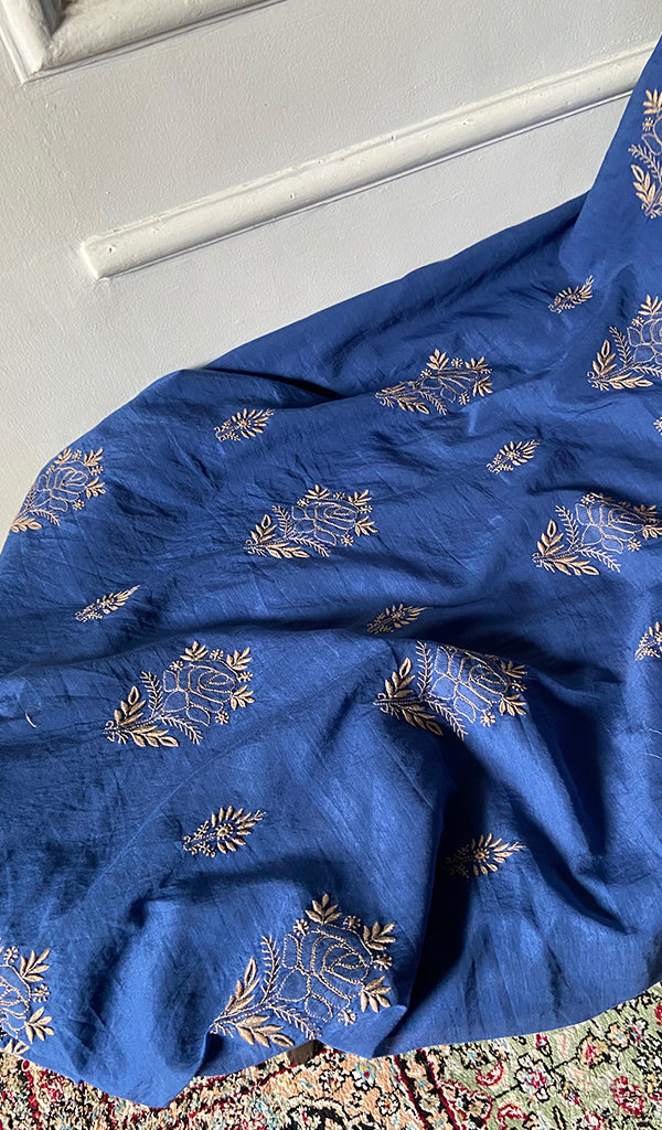 Women's Lucknowi Handcrafted Chanderi Silk Unstitched Chikankari Full Suit Material - HONC0351090