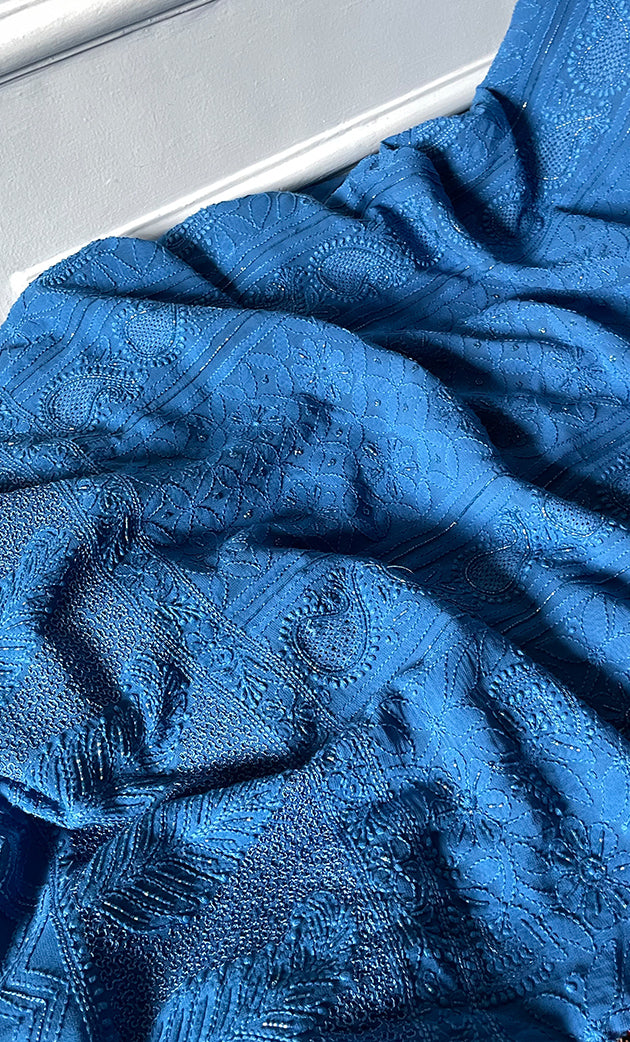 Women's Lakhnavi Handcrafted Viscose Georgette Chikankari Full Suit Material - HONC0274223