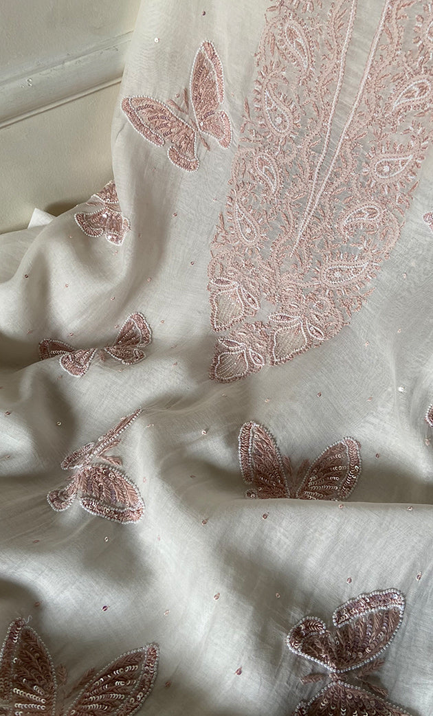 Women's Lakhnavi Handcrafted Mul Chanderi Unstitched Kurta And Dupatta Set - HONC0302247