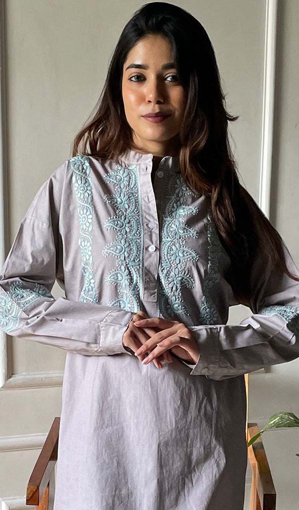 Enayat Women's Lakhnavi Handcrafted Cotton Chikankari Oversized Kurta And Pant Set - HONC0297450