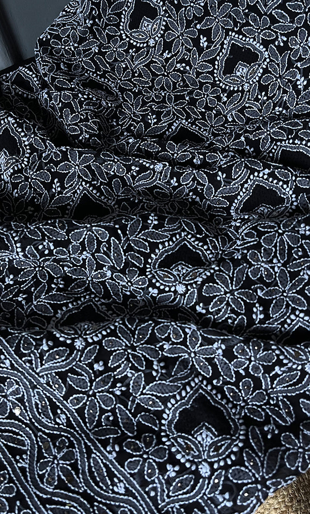 Women's Lakhnavi Handcrafted Unstitched Faux-Georgette Chikankari Suit Material - HONC0263366