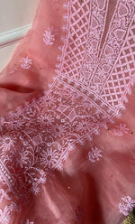将图像加载到图库查看器中， Women&#39;s Lakhnavi Handcrafted Pure Organza Chikankari Unstitched Kurta And Dupatta Set- HONC0266926
