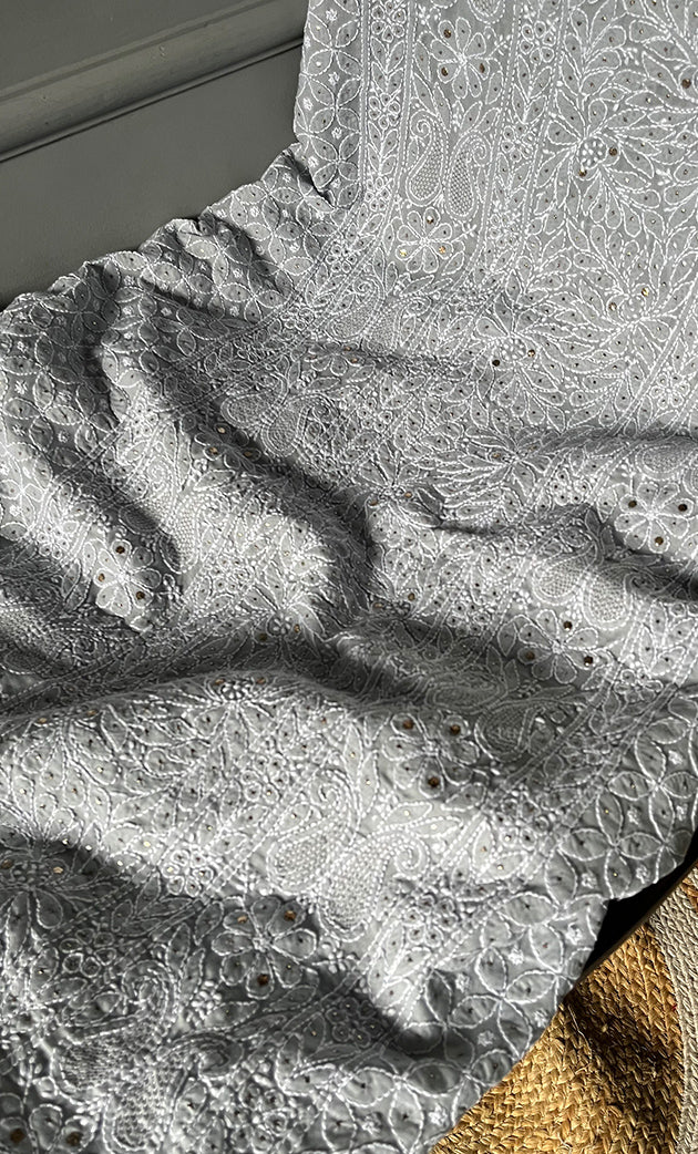 Women's Lakhnavi Handcrafted Unstitched Cotton Chikankari Suit Material - HONC0264452