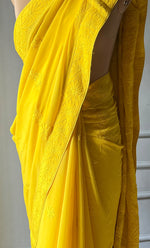 Load image into Gallery viewer, Women&#39;s Lakhnavi Handcrafted Viscose Georgette Chikankari Saree - HONC0301795
