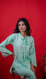 Load image into Gallery viewer, Shazana Women&#39;s Lakhnavi Handcrafted Modal Cotton Chikankari Chikankari Top and Pant Set -  HONC0213488
