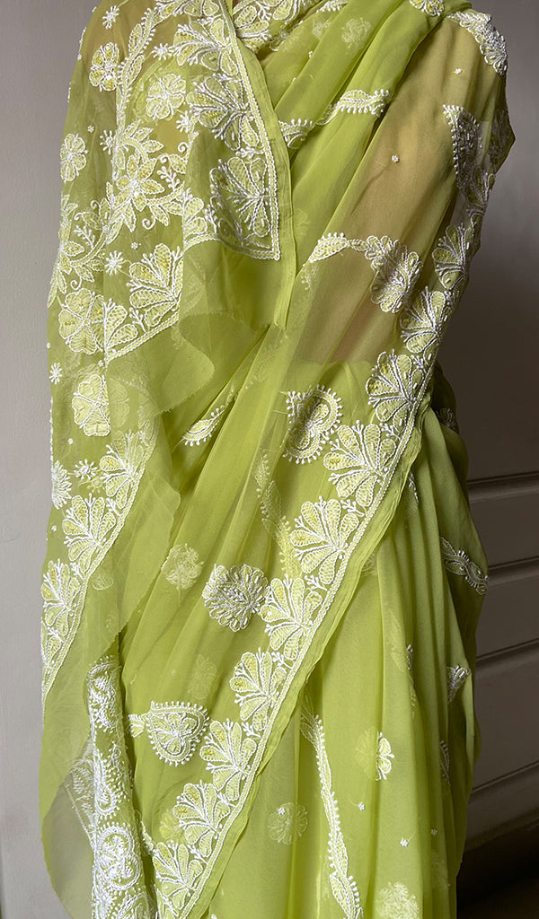 Women's Lakhnavi Handcrafted Faux-Georgette Chikankari Saree - HONC0223881