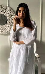 Load image into Gallery viewer, Women's Lucknowi Handcrafted Raw silk Chikankari Kurti - HONC0330099