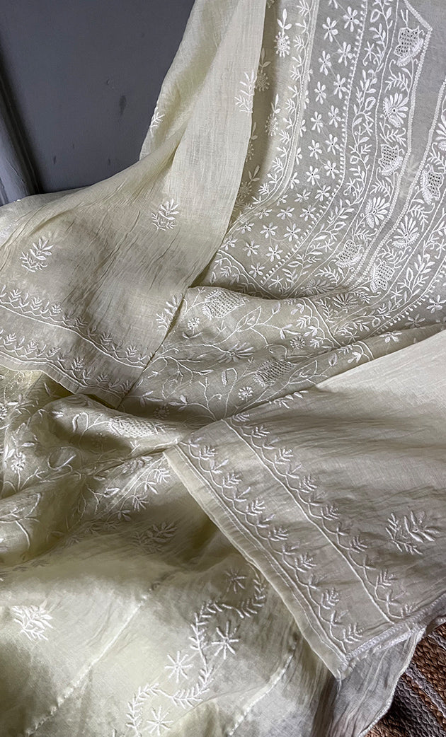 Women's Lakhnavi Handcrafted Mul Chanderi Semi - Stitched Anarkali And Dupatta Set - HONC0304459
