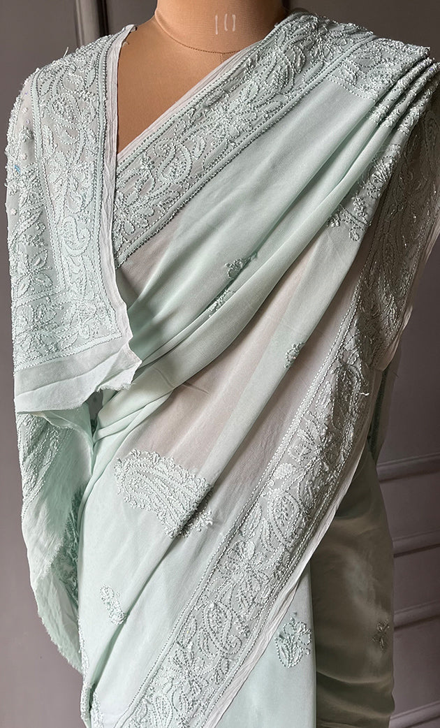 Women's Lakhnavi Handcrafted Viscose Georgette Chikankari Saree - HONC0290054