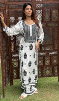 Shifa Women's Lakhnavi Handcrafted Modal Cotton Chikankari Kurta And Palazzo Set - HONC0205167