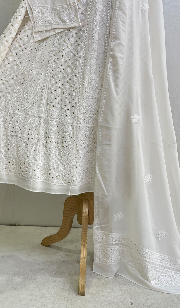 Women's Lucknowi Handcrafted Pure Georgette Chikankari Anarkali Dupatta Set- HONC0116666