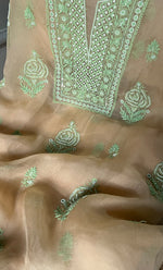 Load image into Gallery viewer, Rose Women&#39;s Lakhnavi Handcrafted Pure Organza Chikankari Unstitched Kurta And Dupatta Set- HONC0310090
