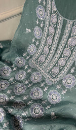 Load image into Gallery viewer, Women's Lakhnavi Handcrafted Pure Organza Chikankari Unstitched Kurta And Dupatta Set- HONC0339019