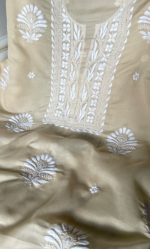 Women's Lakhnavi Handcrafted Cotton Chikankari Unstitched Kurti Fabric - HONC0318771